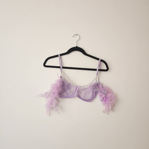 Violet lingerie set with feathers - Picture 5 of 6